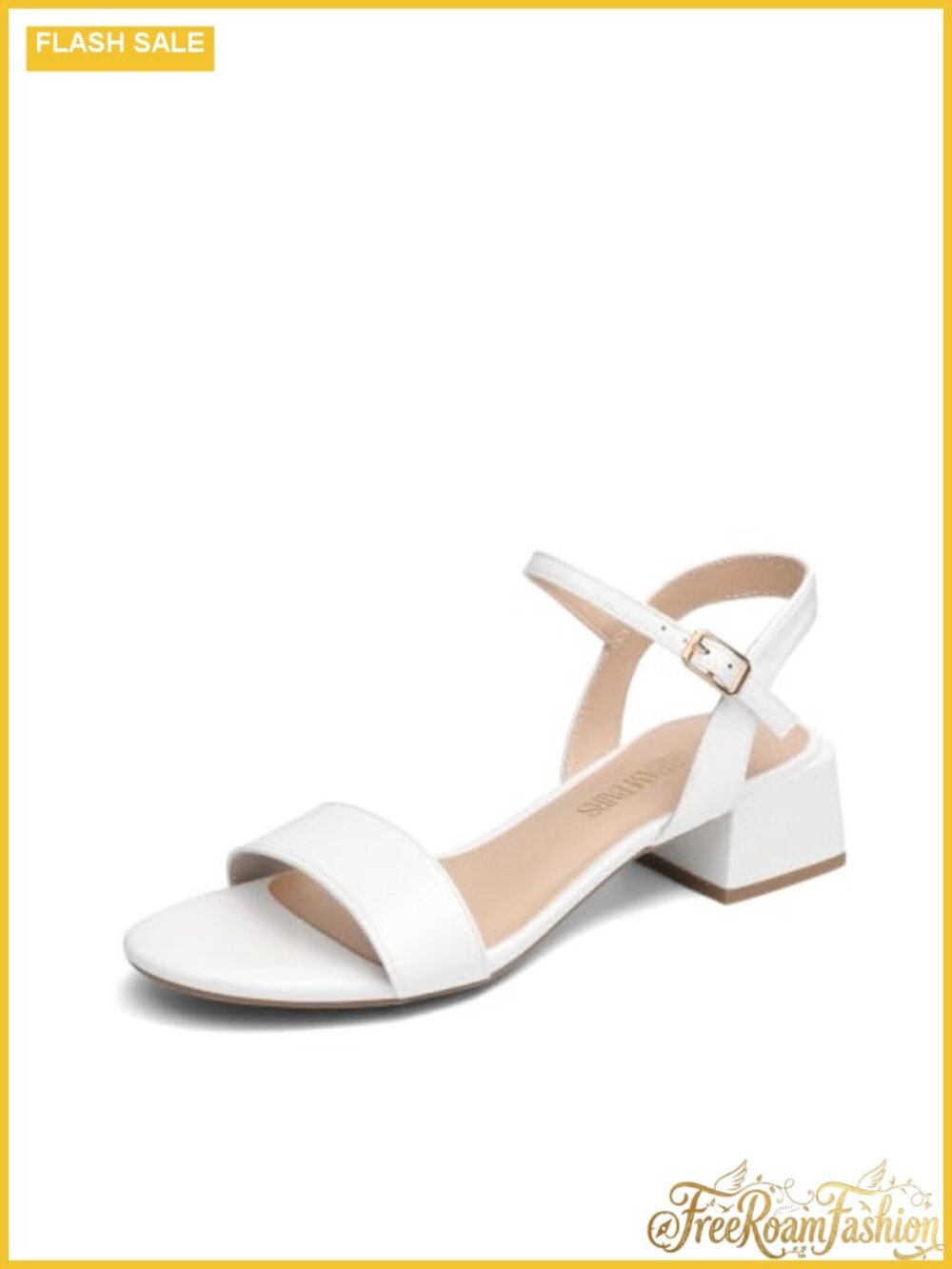 Women's Chunky Block Heel Dress Sandals Faux Leather Ankle Strap Round Toe